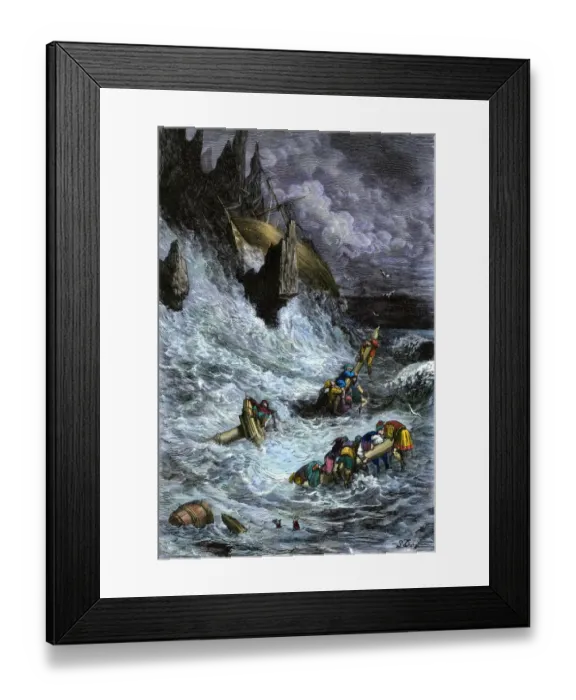 Framed Print : Sinbad and his companions shipwrecked