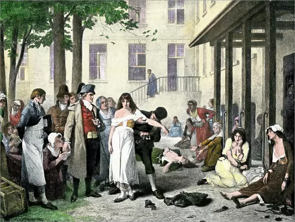 Pinel releasing mental patients from shackles in France, 1796