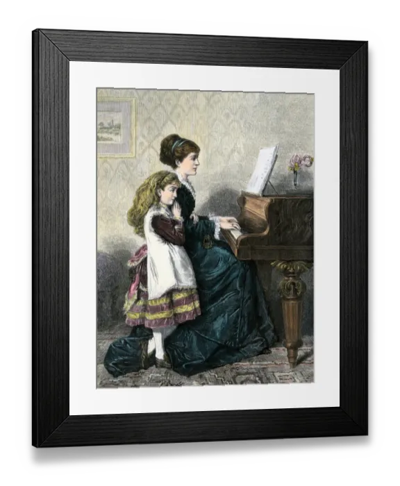 Framed Print : Mother entertaining her daughter at the piano Framed Print : Mother entertaining her daughter at the piano