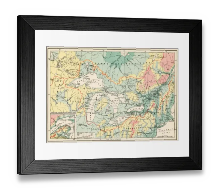 Framed Print : Map of the Great Lakes and the St Framed Print : Map of the Great Lakes and the St