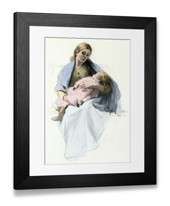 Framed Print : Immigrant mother and infant arriving in America