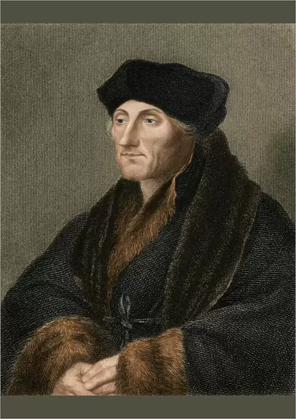 Erasmus. Portrait of the Dutch philosopher, Erasmus.. Digitally colored engraving