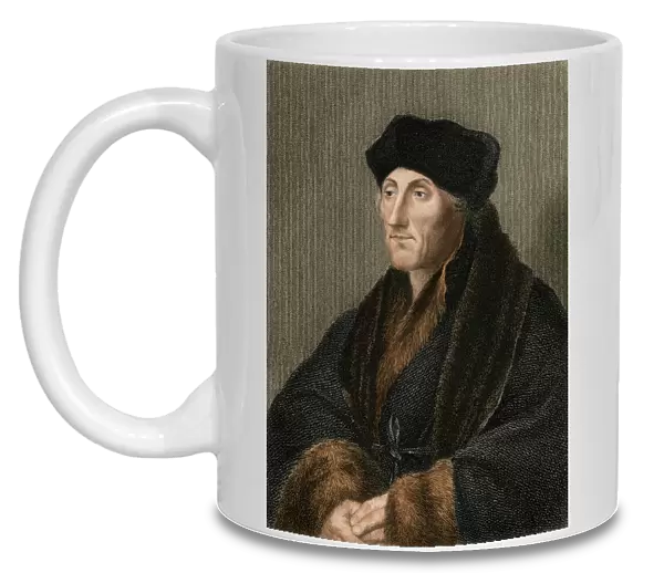 Erasmus. Portrait of the Dutch philosopher, Erasmus.. Digitally colored engraving