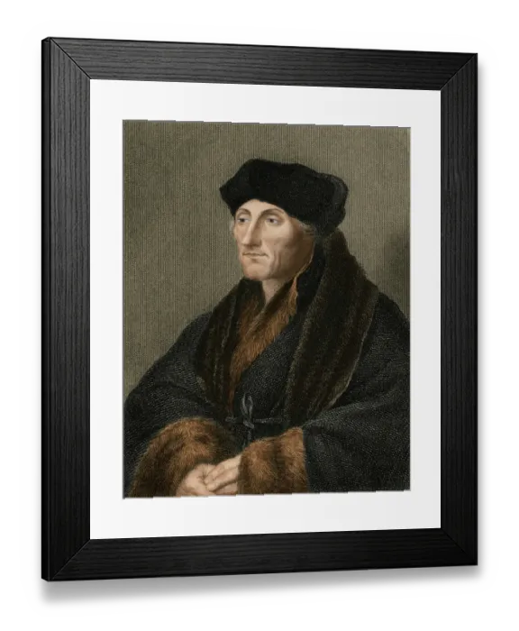 Framed Print : Erasmus. Portrait of the Dutch philosopher, Erasmus.. Digitally colored engraving Framed Print : Erasmus. Portrait of the Dutch philosopher, Erasmus.. Digitally colored engraving