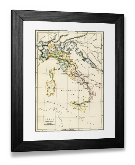 Framed Print : Map of Italy showing political divisions before 1797