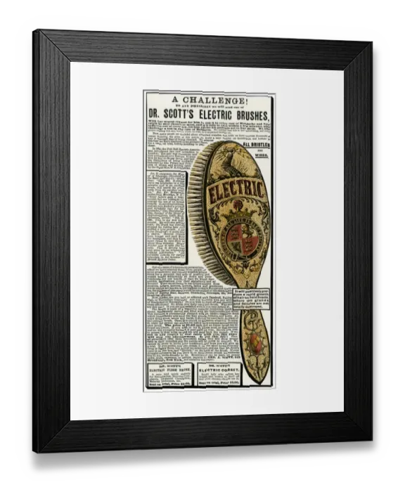 Framed Print : Electric brush for hair restoration, 1880s Framed Print : Electric brush for hair restoration, 1880s