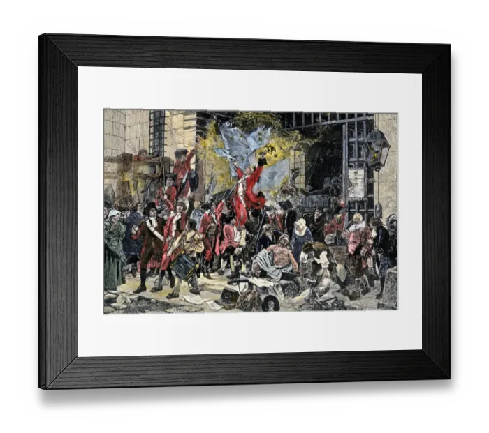 Framed Print : Mob liberating prisoners after capturing the Bastille in the French Revolution Framed Print : Mob liberating prisoners after capturing the Bastille in the French Revolution