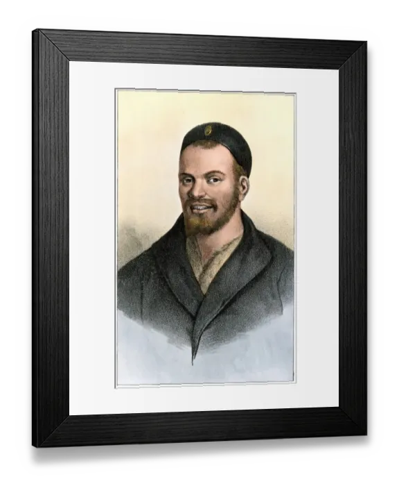 Framed Print : Rabelais. Portrait of Francois Rabelais.. Hand-colored reproduction of a portrait