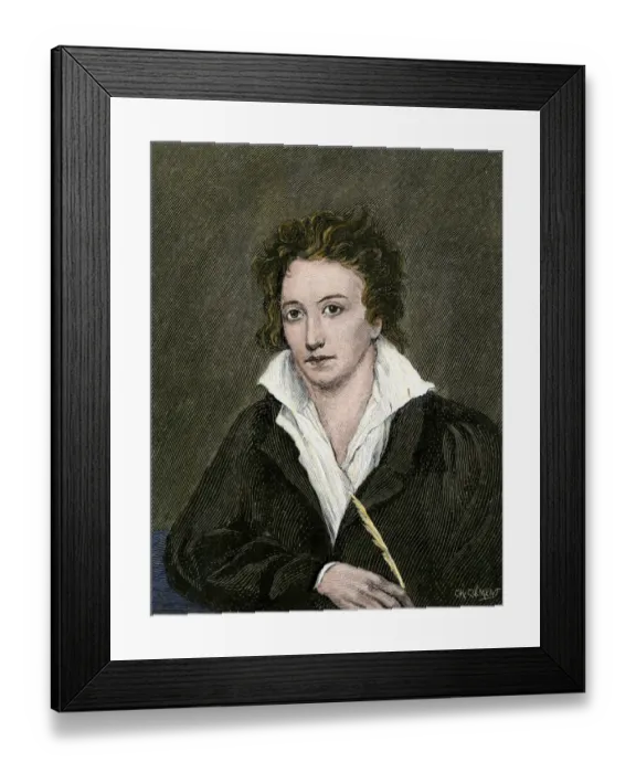 Framed Print : Percy Bysshe Shelley. Hand-colored woodcut from a portrait by Miss Curran Framed Print : Percy Bysshe Shelley. Hand-colored woodcut from a portrait by Miss Curran