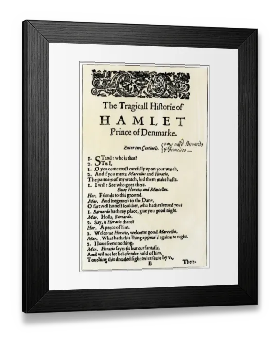 Framed Print : Opening page of Hamlet
