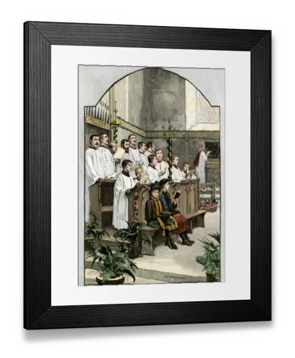 Framed Print : Christmas music in an Anglican church, 1880s Framed Print : Christmas music in an Anglican church, 1880s