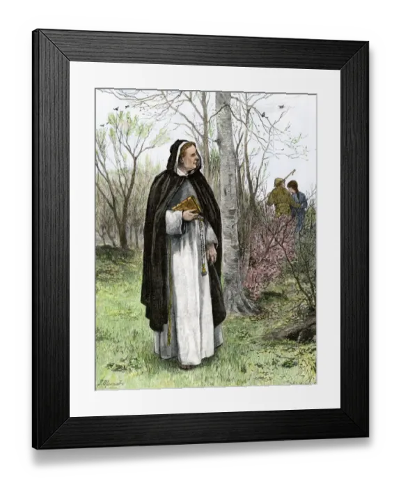 Framed Print : Saint Valentine observing a young couple Framed Print : Saint Valentine observing a young couple