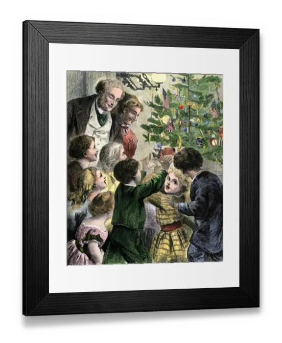 Framed Print : Children finding gifts on the family Christmas tree Framed Print : Children finding gifts on the family Christmas tree