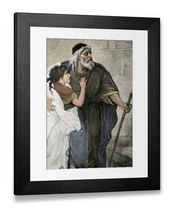 Framed Print : Elderly father using a cane