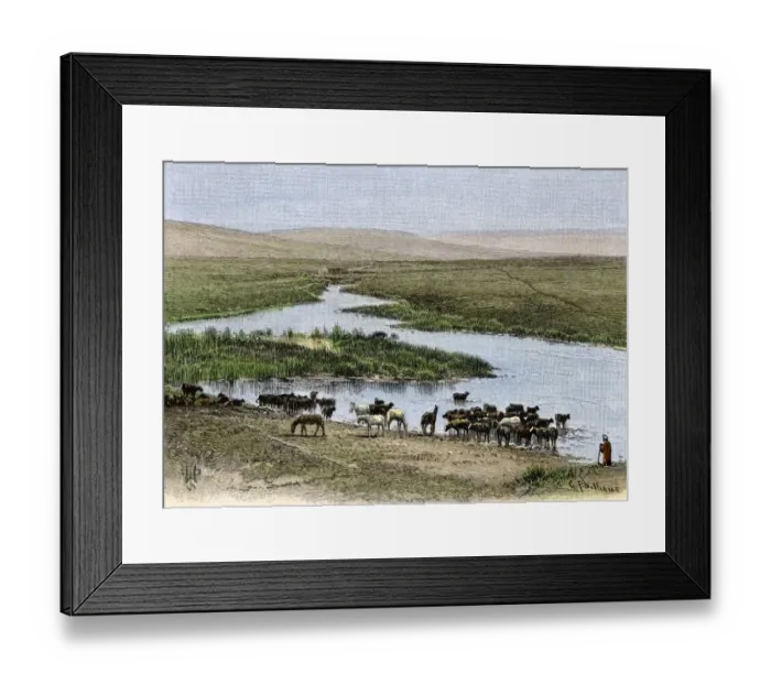 Framed Print : Herder watering horses Framed Print : Herder watering horses