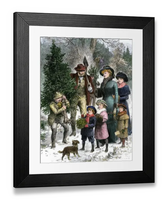 Framed Print : Family bringing home their Christmas tree and mistletoe Framed Print : Family bringing home their Christmas tree and mistletoe