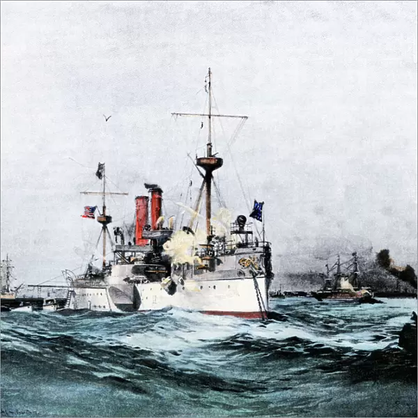 Battleship Maine entering Havana harbor, 1898