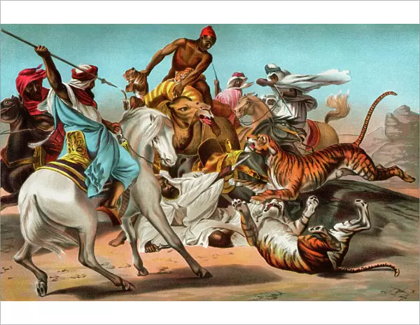 Arabs fighting tigers in the desert
