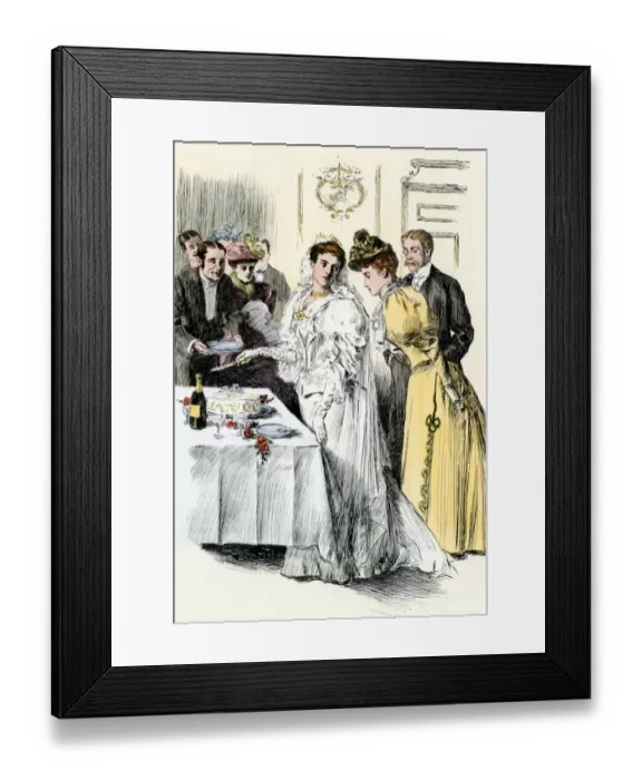 Framed Print : Bride cutting the wedding cake, 1800s Framed Print : Bride cutting the wedding cake, 1800s