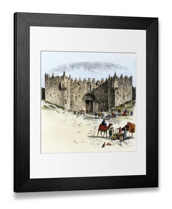 Framed Print : Merchants and camel caravans outside the Damascus Gate Framed Print : Merchants and camel caravans outside the Damascus Gate