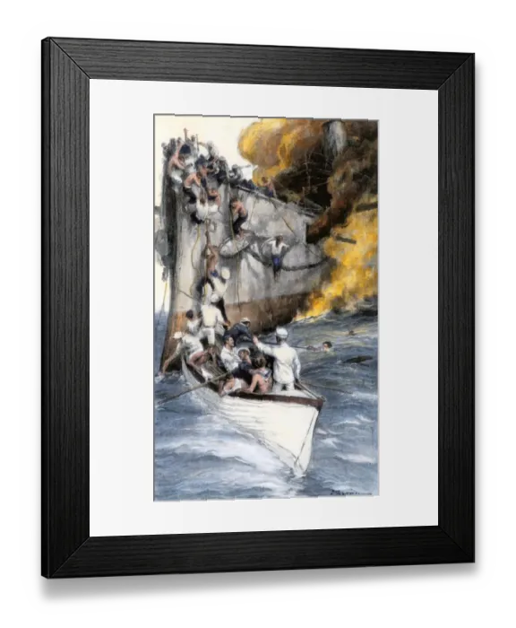 Framed Print : Rescue of a Spanish crew by American sailors, Battle of Santiago