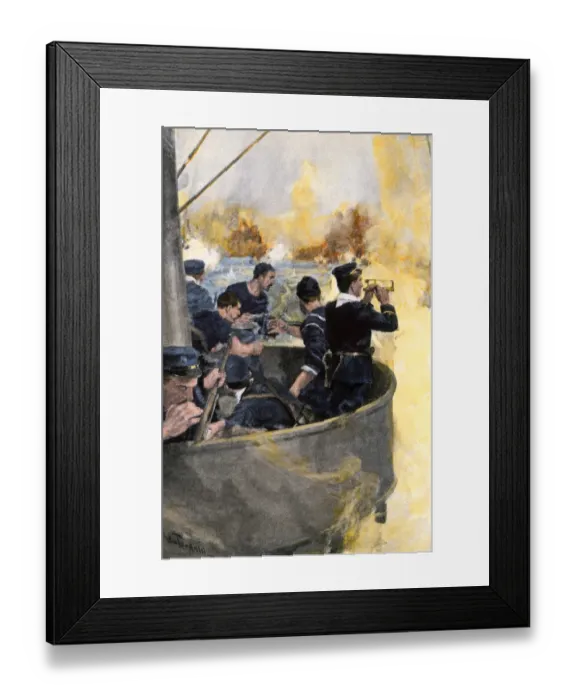 Framed Print : Battleship Indiana in battle off Cuba, Spanish-American War Framed Print : Battleship Indiana in battle off Cuba, Spanish-American War