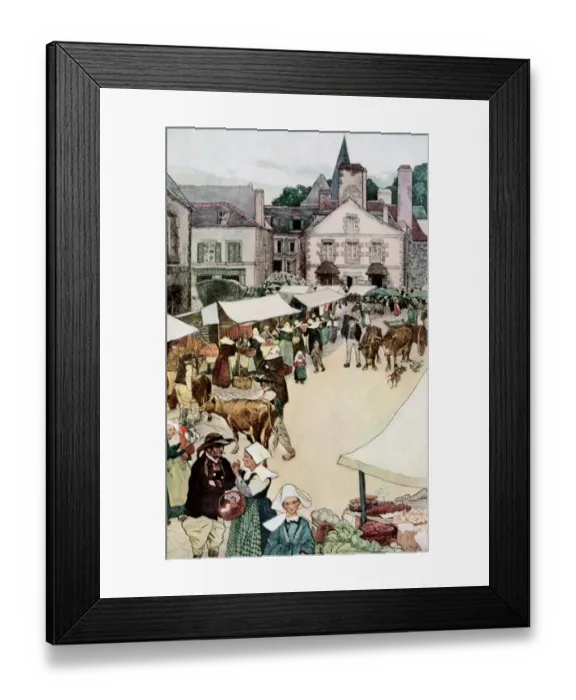 Framed Print : Frrench village on market-day Framed Print : Frrench village on market-day