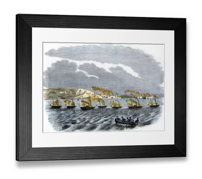 Framed Print : US naval bombardment of Vera Cruz during the US-Mexican War Framed Print : US naval bombardment of Vera Cruz during the US-Mexican War