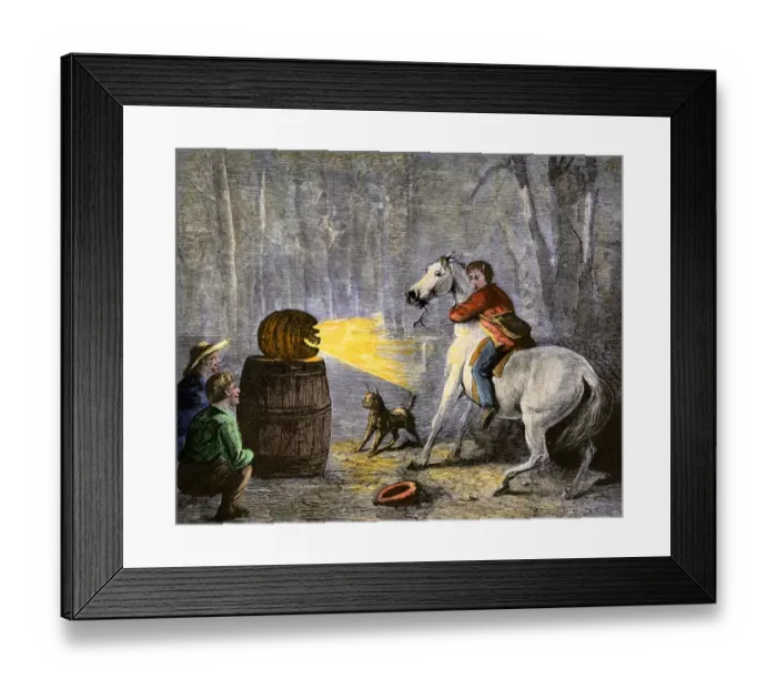 Framed Print : Boys scaring their friend with a jack-o lantern Framed Print : Boys scaring their friend with a jack-o lantern