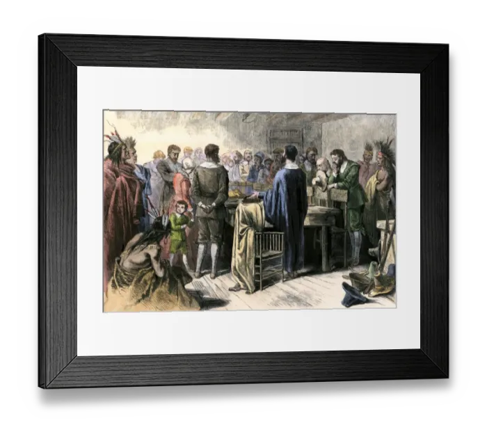Framed Print : Thanksgiving-Day feast among the Puritans of New England Framed Print : Thanksgiving-Day feast among the Puritans of New England