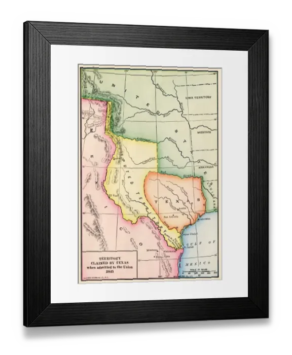 Framed Print : Territory claimed by Texas, 1845 Framed Print : Territory claimed by Texas, 1845