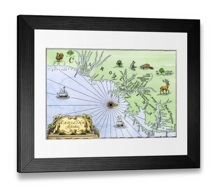 Framed Print : Carolina coast map, 1600s