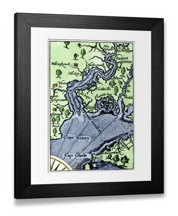 Framed Print : John Smiths map of Jamestown Framed Print : John Smiths map of Jamestown