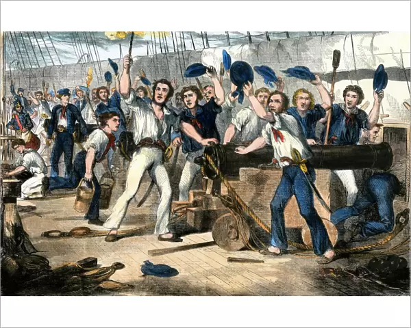 Crew of the USS Constitution in battle, War of 1812