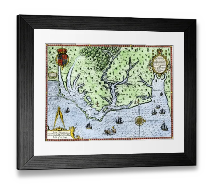 Framed Print : Virginia map, 1588 Framed Print : Virginia map, 1588
