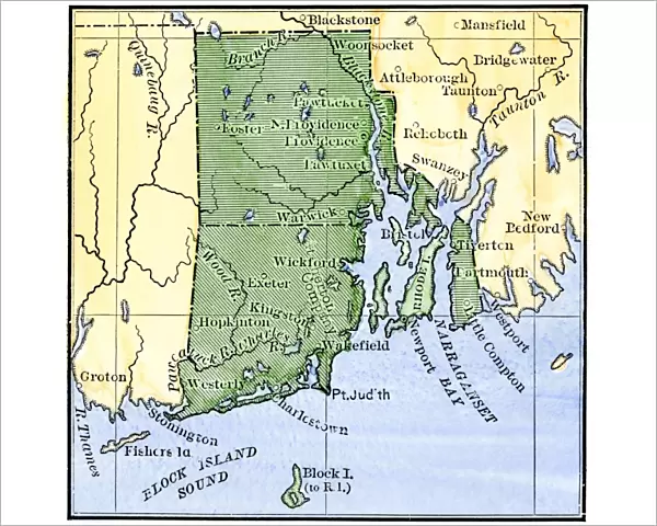 Map of colonial Rhode Island, 1660s