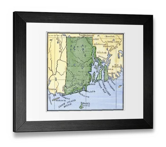 Framed Print : Map of colonial Rhode Island, 1660s Framed Print : Map of colonial Rhode Island, 1660s