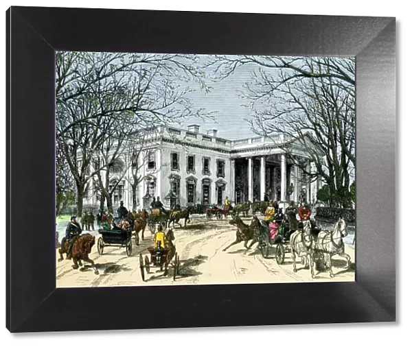 Visitors arriving at the White House in carriages, 1870s