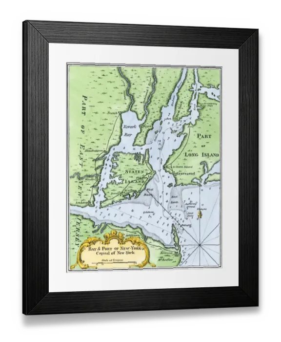 Framed Print : Bellins map of the New York Bay, 1764 Framed Print : Bellins map of the New York Bay, 1764