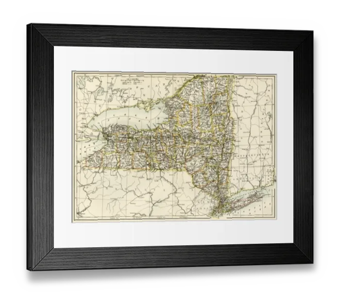 Framed Print : New York map, 1870s Framed Print : New York map, 1870s