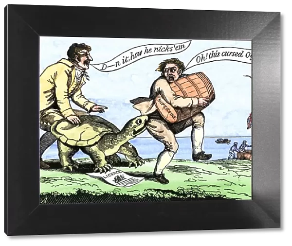 Cartoon protesting Jeffersons trade embargo, 1807