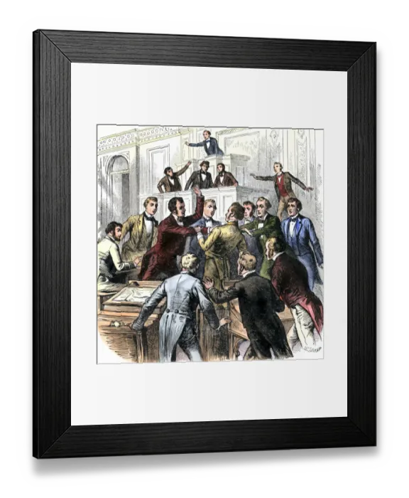 Framed Print : US Congressmen fighting over an issue, early 1800s