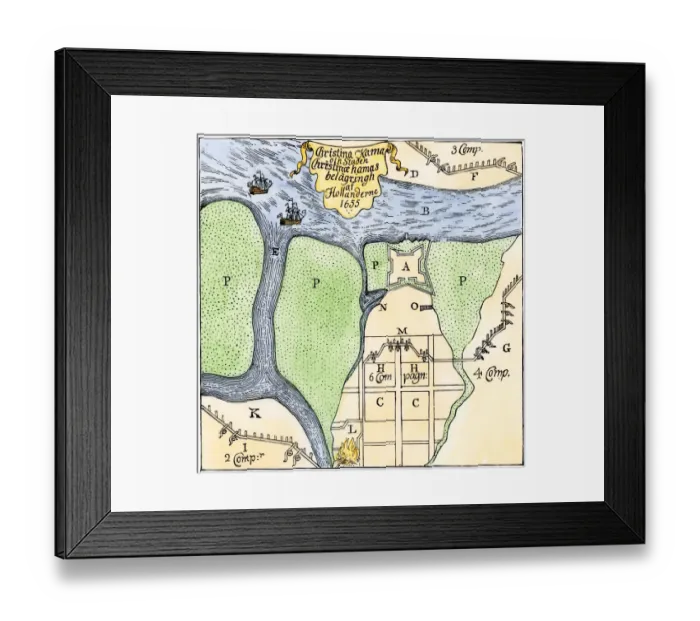 Framed Print : Swedish settlement at Fort Christina, Delaware Framed Print : Swedish settlement at Fort Christina, Delaware