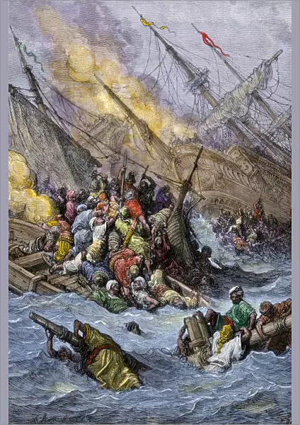 Turkish defeat in the Battle of Lepanto, 1571