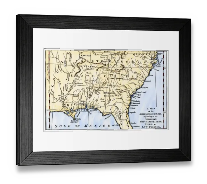 Framed Print : Southeast Indian tribe locations in 1776 Framed Print : Southeast Indian tribe locations in 1776