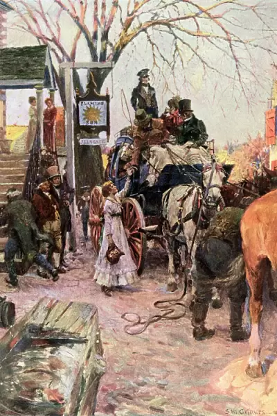Stagecoach stop in a town along the post road