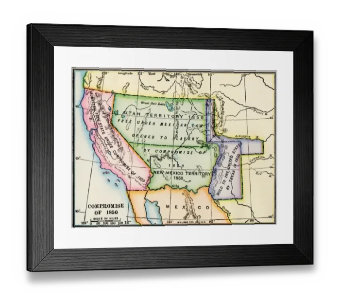 Framed Print : Western US after the Compromise of 1850 Framed Print : Western US after the Compromise of 1850