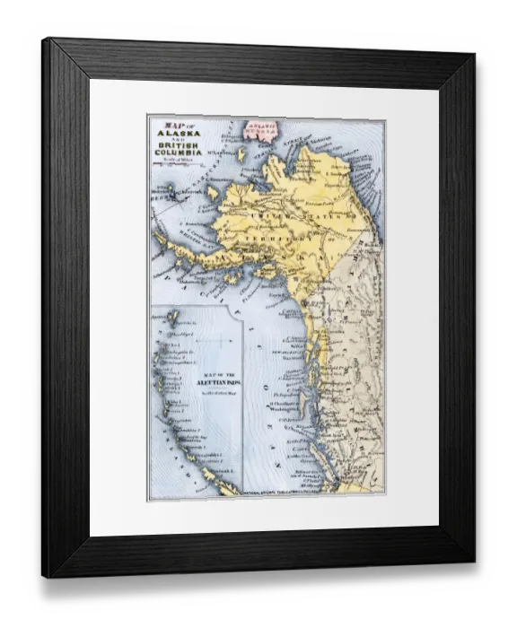 Framed Print : Alaska and British Columbia map, 1872
