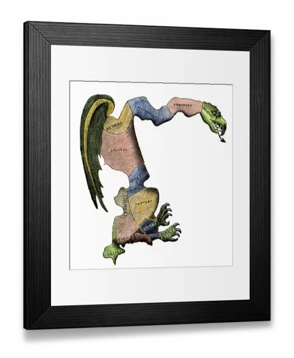 Framed Print : The original Gerrymander - Massachusetts towns formed into a salamander-shaped Framed Print : The original Gerrymander - Massachusetts towns formed into a salamander-shaped