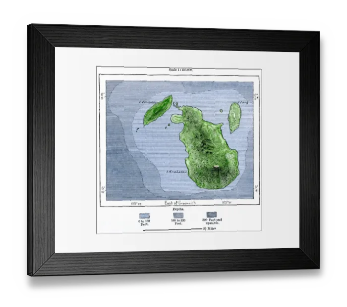 Framed Print : Krakatoa and neighboring islets before the volcanic eruption of 1883 Framed Print : Krakatoa and neighboring islets before the volcanic eruption of 1883